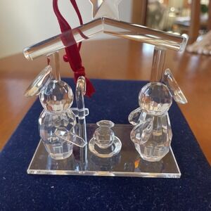 Crystal Nativity Christmas Ornament Decoration‎ 3.25" x 4" In Blue Velvet Box